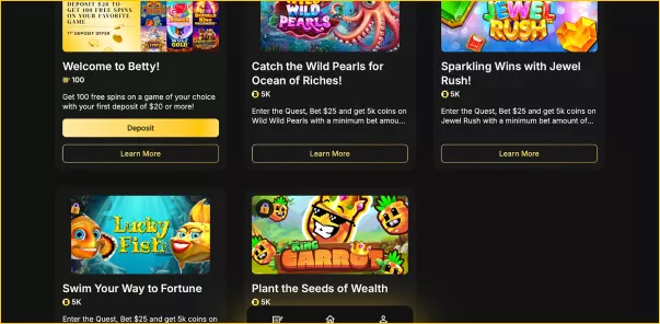 Homepage of BettyCasinon online casino